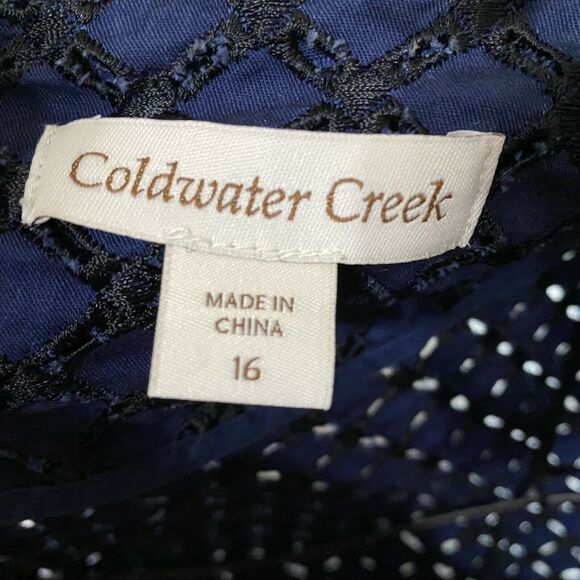 Coldwater Creek Navy Blue Eyelet Jacket Size 16 Zip Front Bomber Style Jacket - Picture 9 of 11